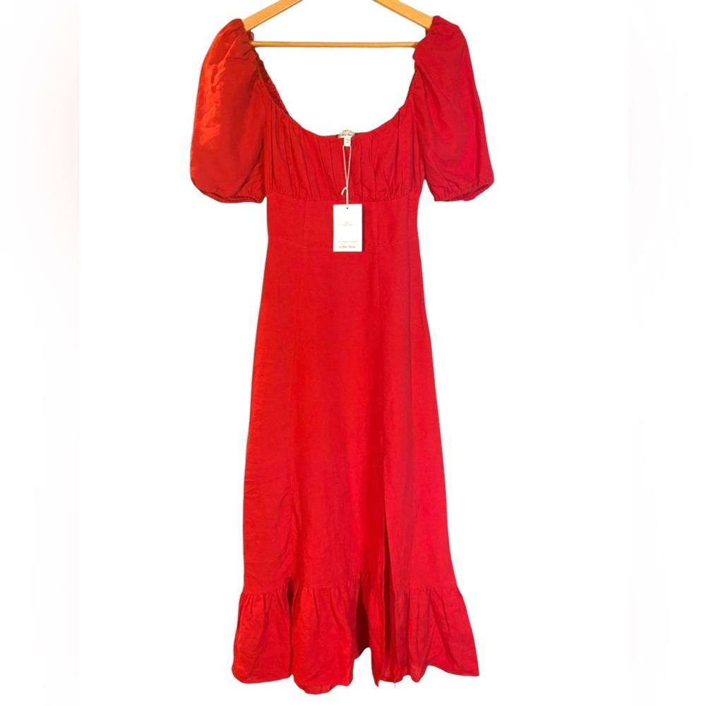 & Other Stories NWT linen puff sleeve midi summer dress in red in Sz 32 (XS) - Picture 6 of 11